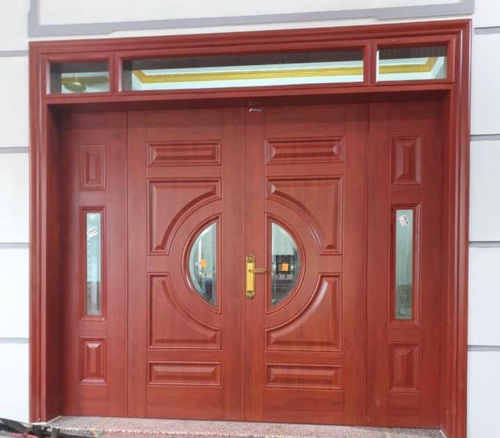 Giá cửa sắt giả gỗ 4 cánh đẹp tại Hà Nội