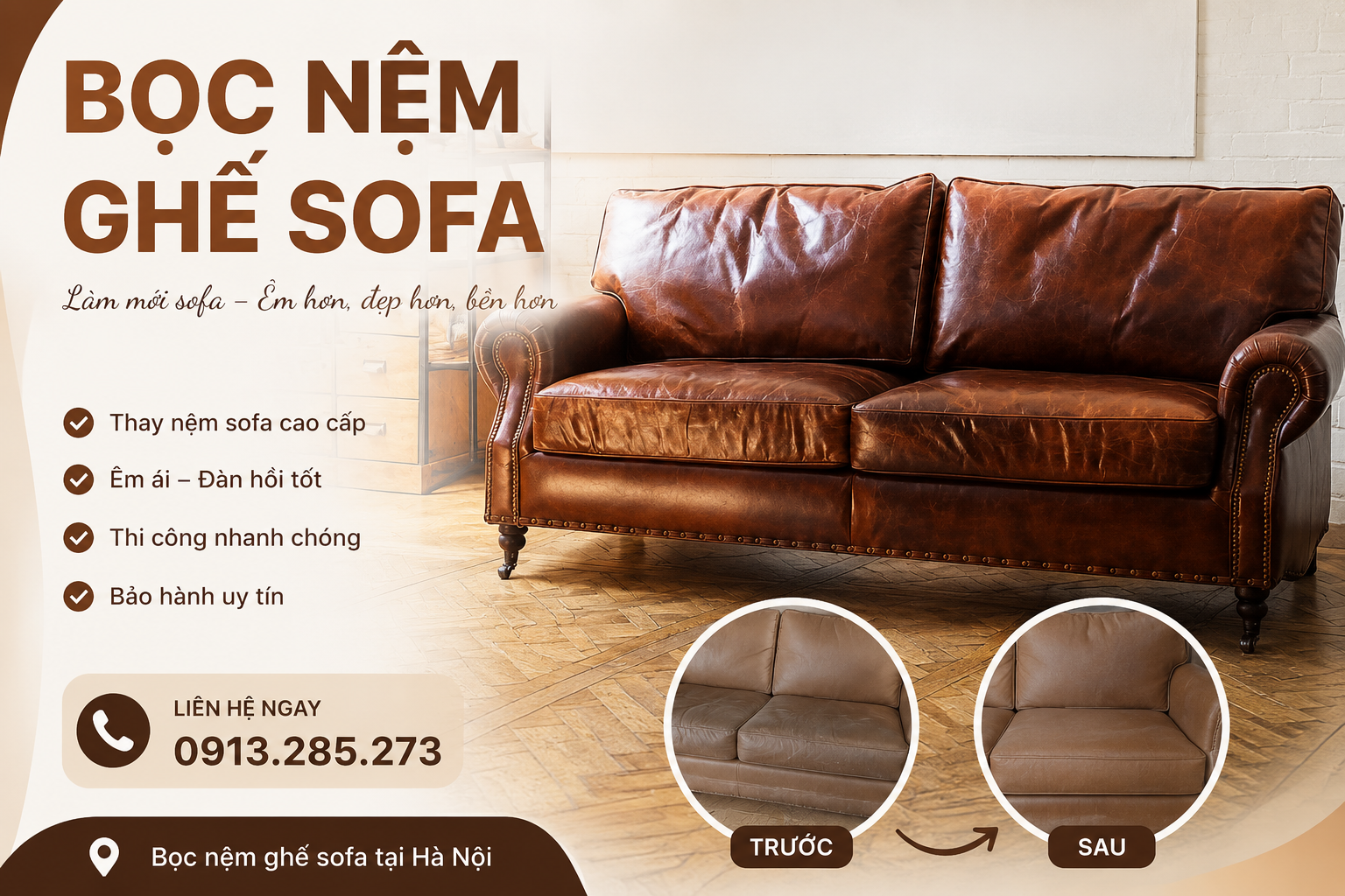 bọc nệm ghế sofa tại nhà hà nội