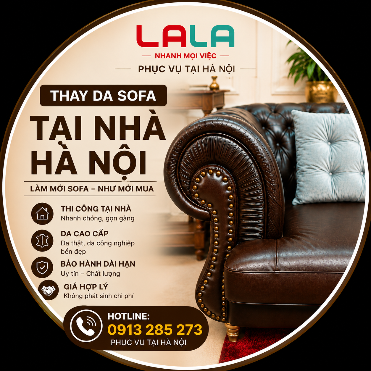 Thay bọc lại da thật ghế sofa ở tại Hà Nội